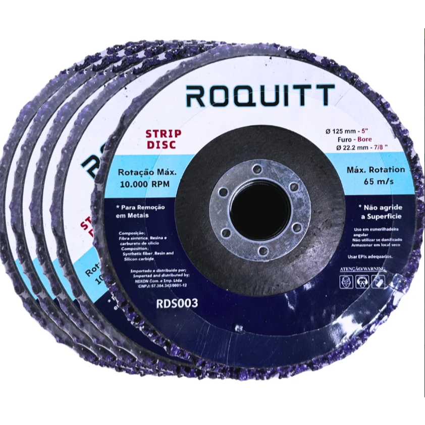 Kit 5 Disco Flap Limpeza Tintas Strip Roxo 125mm Roquitt