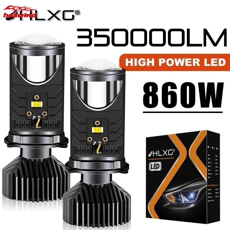 Projetor HW Lente H4 350000LM 860W Led Lâmpadas De Teto Para Carros H4 Bi Canbus Turbo Light 12V 36V Lentes De Alta Qualidade