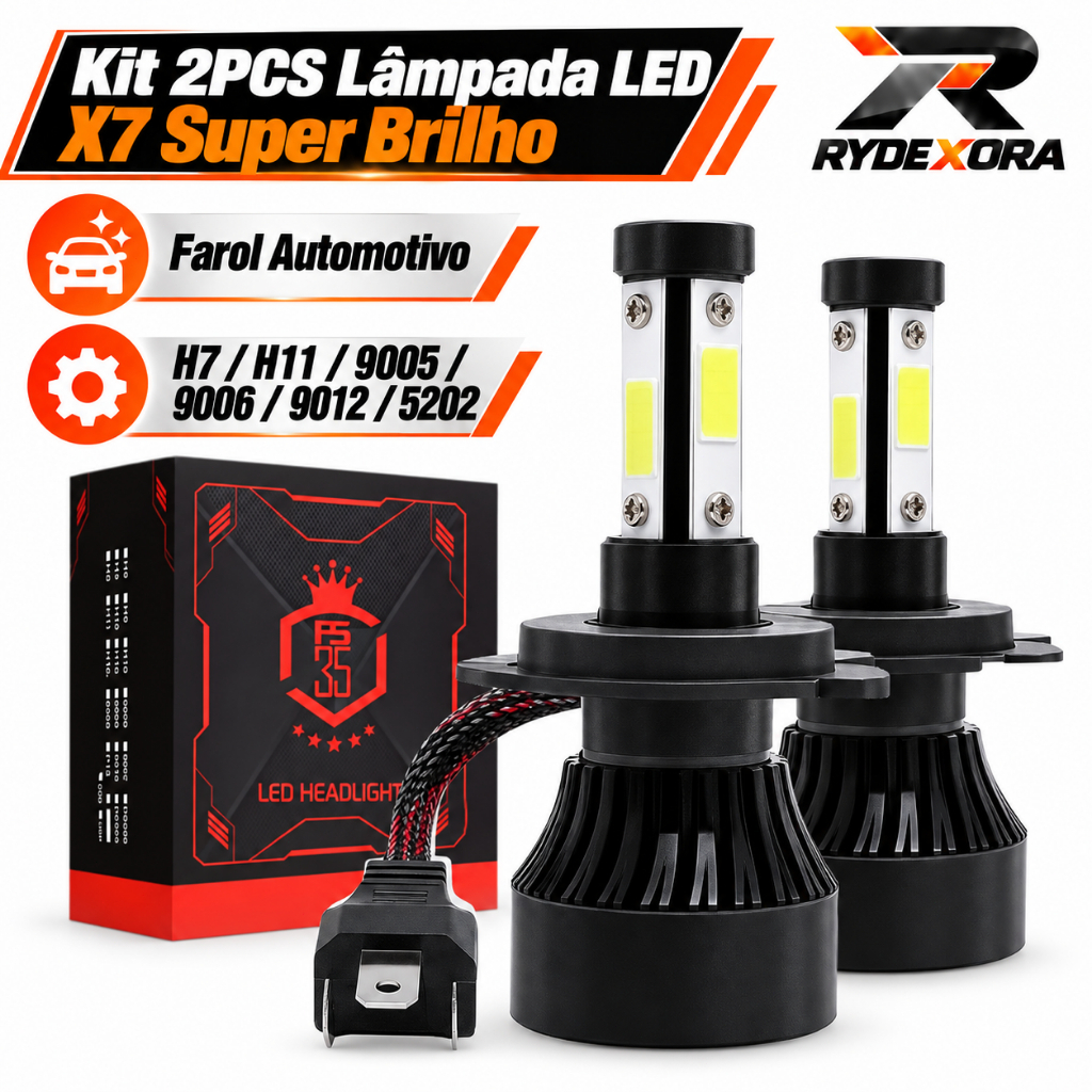 Kit 2PCS Lâmpada LED X7 Automotiva Farol Super Brilho para Carro H7 H11 9005 9006 9012 5202