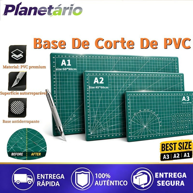 Base de corte dobrável em PVC tábua de corte auto-regenerativa de dupla face, tamanhos A3, A2 e A1
