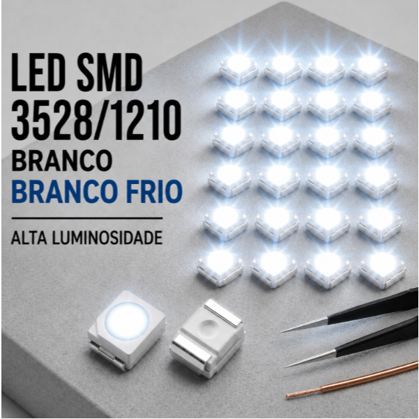 KITS 50 LEDS SMD 3528 / 1210 - Branco Frio Alta Luminosidade