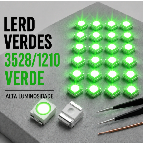 KIT 50 LEDS SMD 3528/1210 Verde Alta Luminosidade