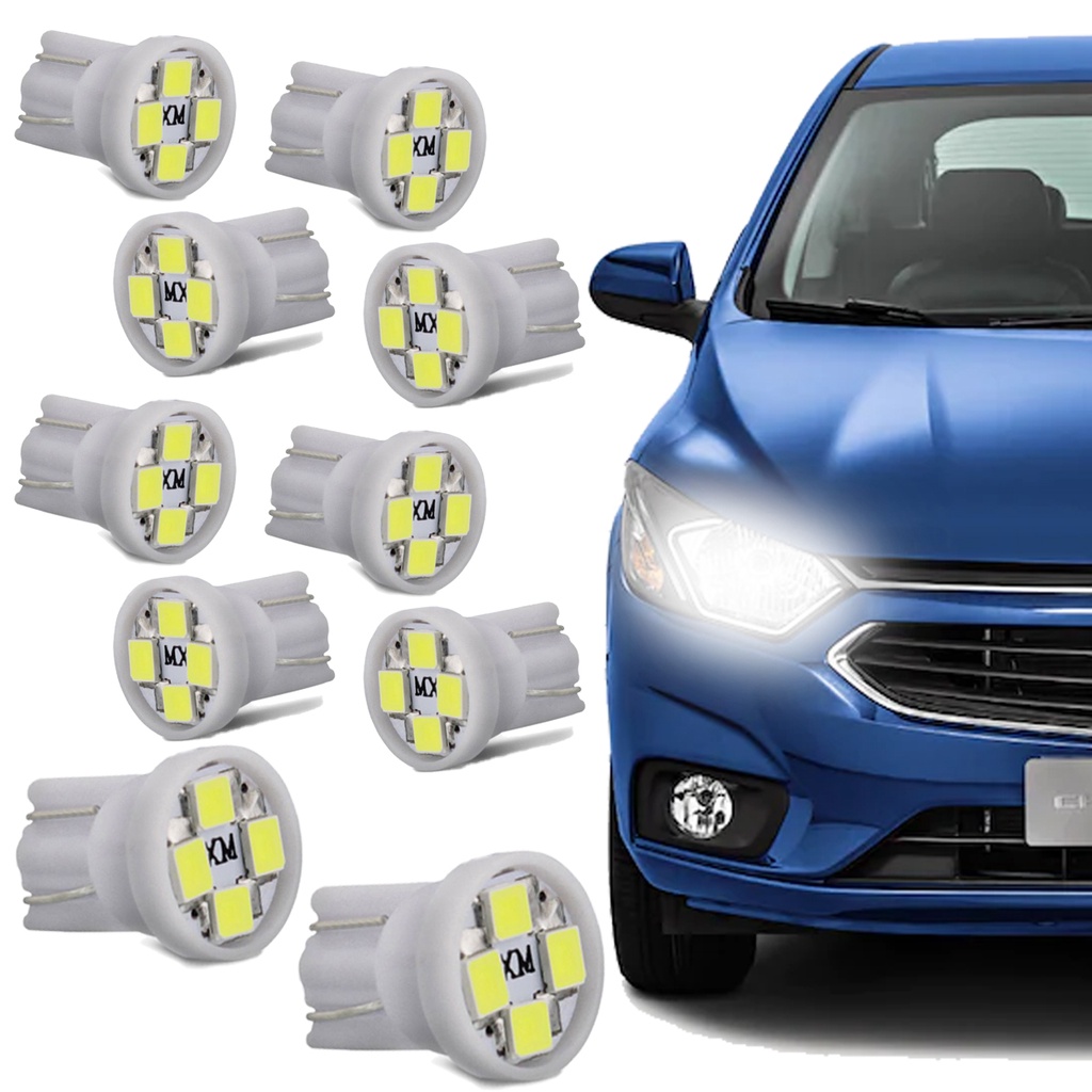 Kit 10 Lâmpadas Led T10 Pingo 12v 4 Leds Smd1210 Luz Branca