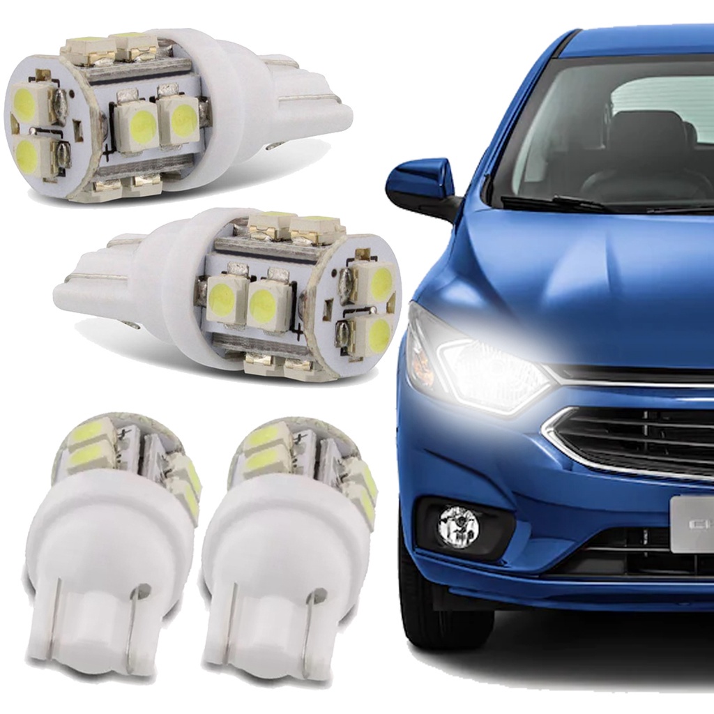Par 2 Lâmpadas Automotivas Led T10 Pingo 12v Volts 10 Leds 6000k SMD1210 Branca p/ Carro