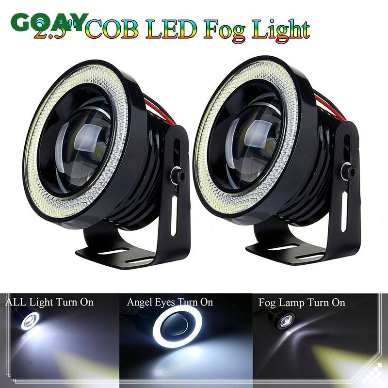 Madeira 2.5'15w Carro Branco COB LED Projetor Angel Eyes Anel Azul DRL Luz De Nevoeiro Lâmpada fameing