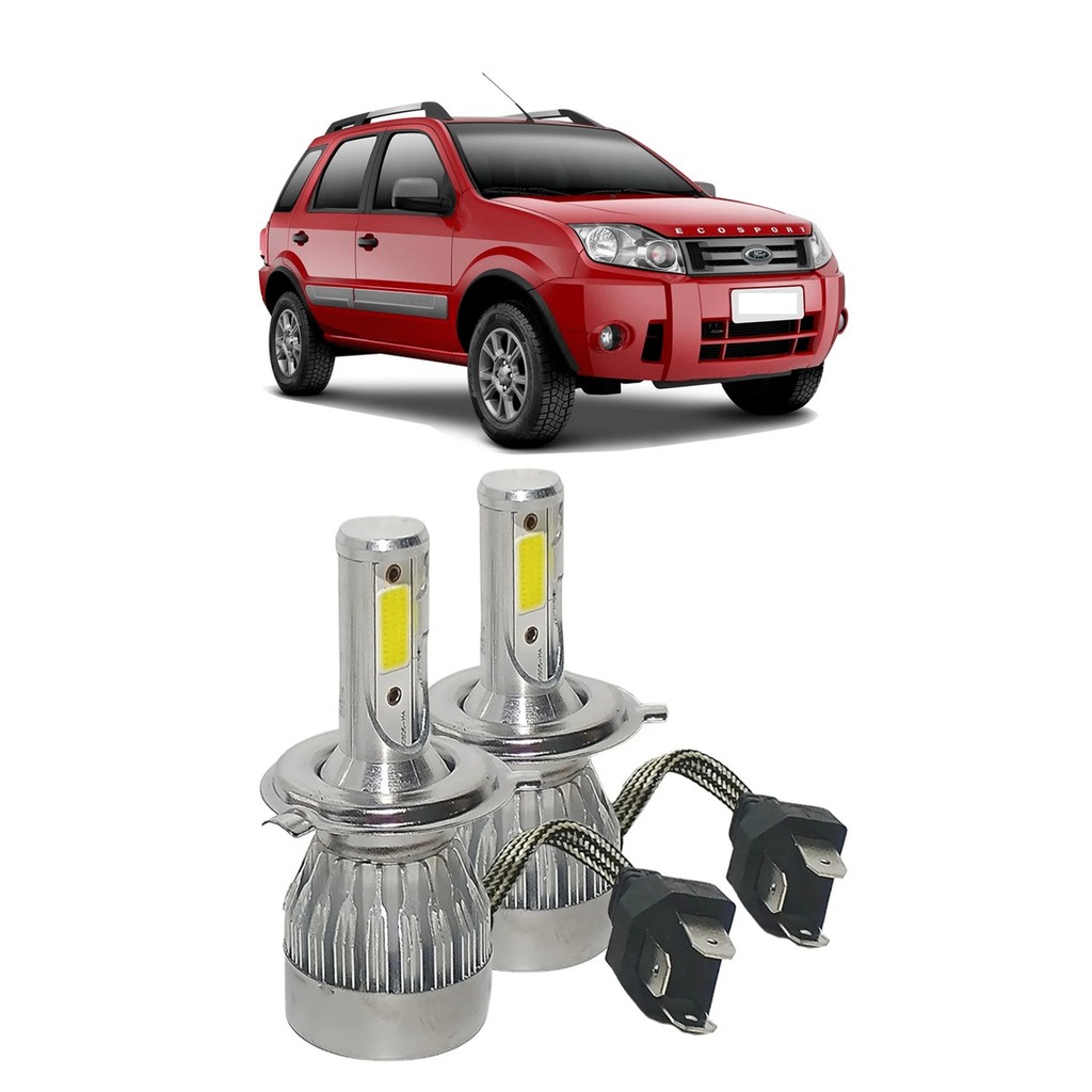 Par Lampadas Super LED Farol Ecosport 2003 2004 2005 2006 2007 2008 2009 2010 2011 2012 6000k H4