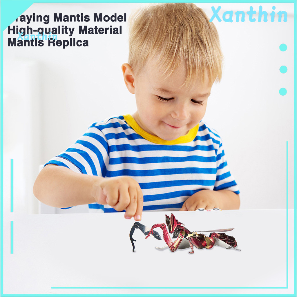 Simulação 3D Orando Mantis Estatuetas DIY Montagem Metal Modelo Realista Inseto Quebra-Cabeça Brinquedo C