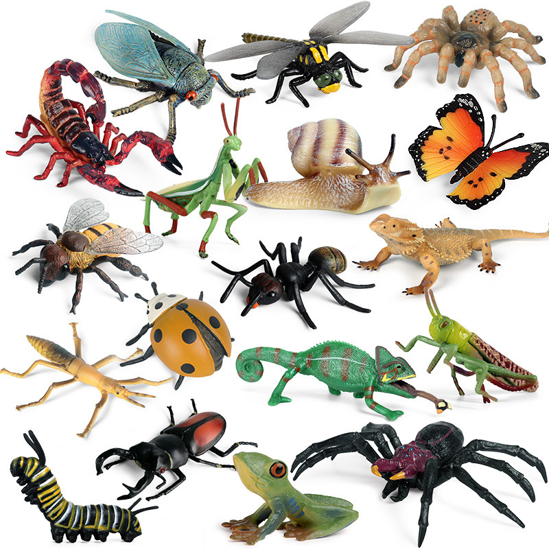 Modelo de Animais Insetos Borboleta Mantis Aranha Abelha Escorpião Libélula Figuras de Ação Miniatura Brinquedo Educacio