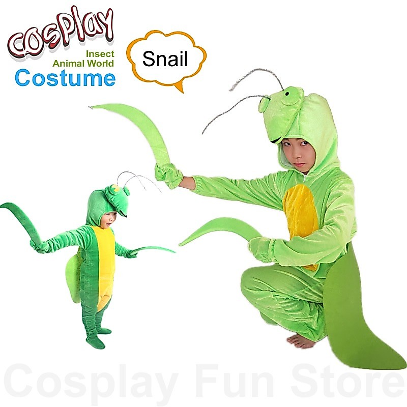 Crianças Cosplay Traje Mantis Pijamas Orando Animal Inseto Fantasia Dança Vestido De Veludo Dourado Macacão Festa