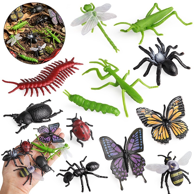 Mini Inseto Mantis Libélula Formiga Animal Conjunto Modelo Crianças Educação Científica Brinquedo Ornamento Cena Decoraç