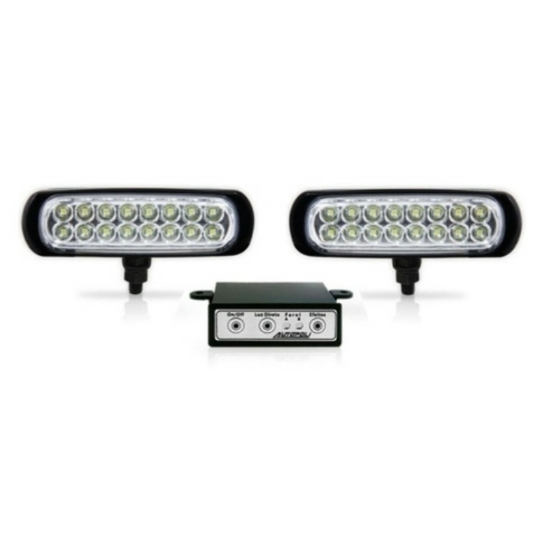 Kit Farol Auxiliar Strobo Safety Car 16 Leds Super Branco 12v 24v com Módulo 9 Efeitos