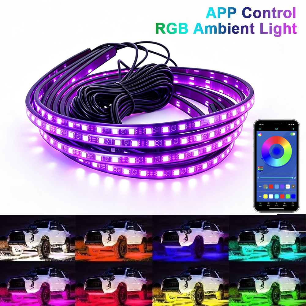 RGB Car Underbody LED Strip Light Flexível Chassis Neon Atmosfera Lâmpada APP Controle Auto Decor Para SUV Veículo Off R
