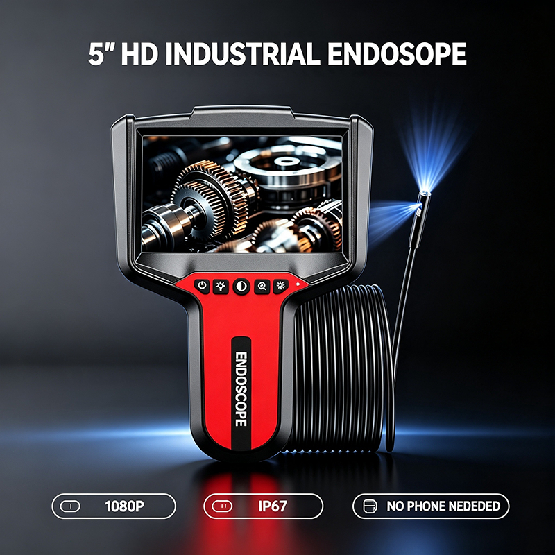 Câmera Endoscópica 5 Polegada Tela IPS Lente Dupla 1080P HD IP67 Endoscópio Industrial À Prova Dip67 Água 8mm De Inspeçã