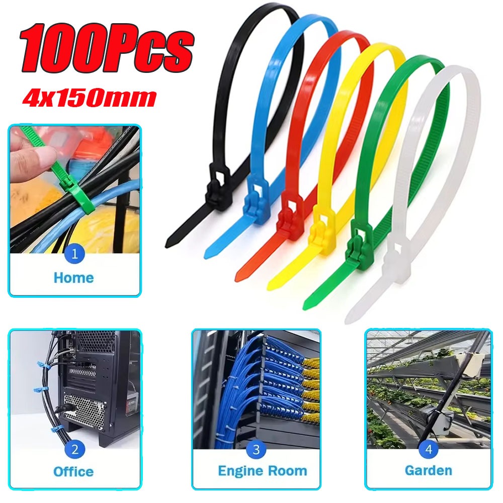 100 Unidades De Abraçadeiras De Nylon – Braçadeira Liberável Multiuso | Organizador De Fios Reparação De Automóveis/Uso