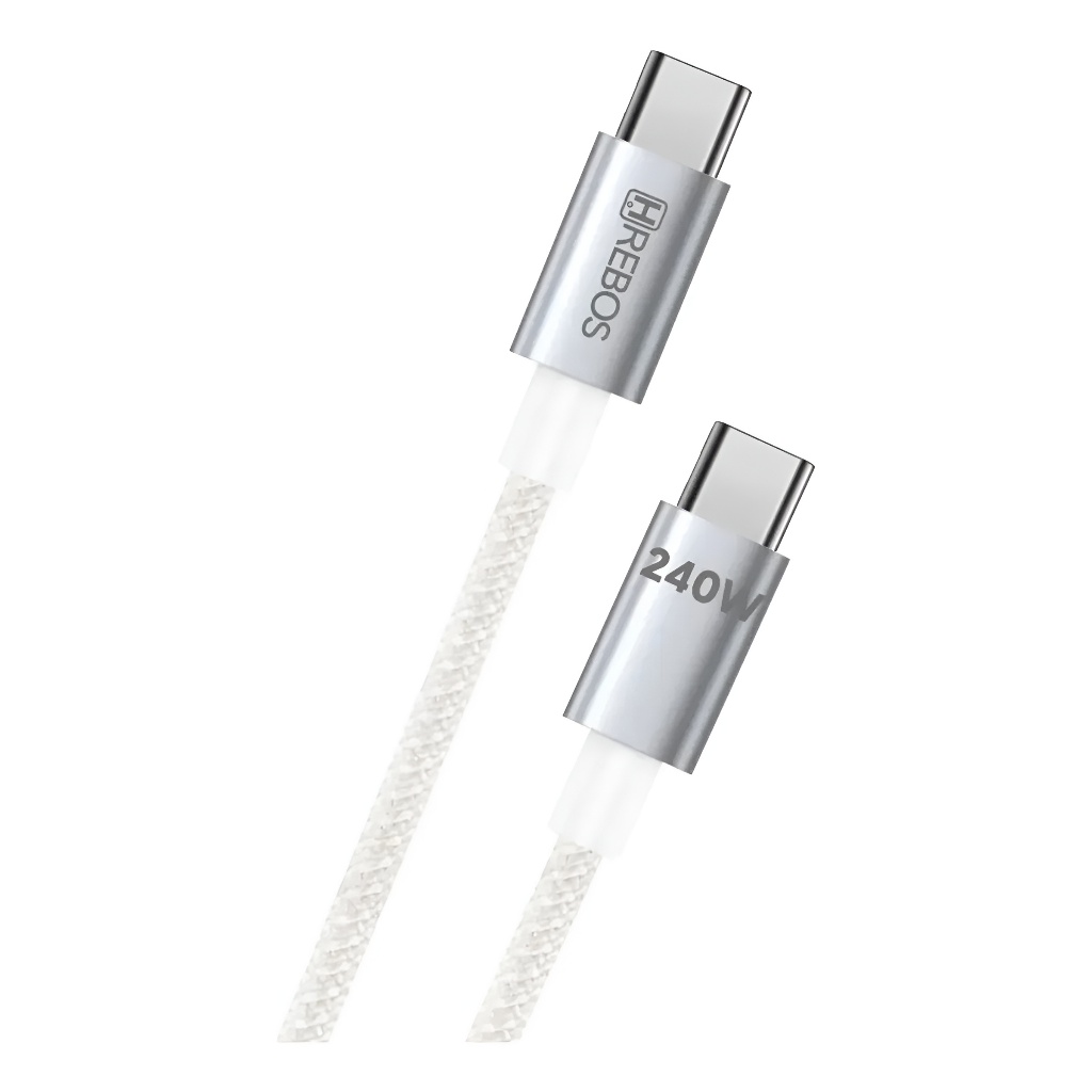 Cabo Tipo-c 240w Hrebos Pro Cable Nylon Trançado 1 Metro Branco