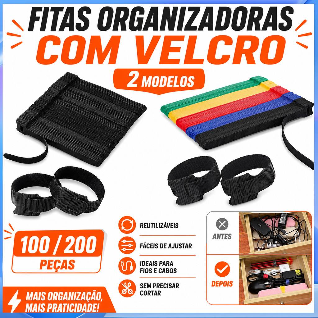 Abraçadeira de Nylon autoadesiva para cabo de fone de ouvido de computador com alça de Velcro