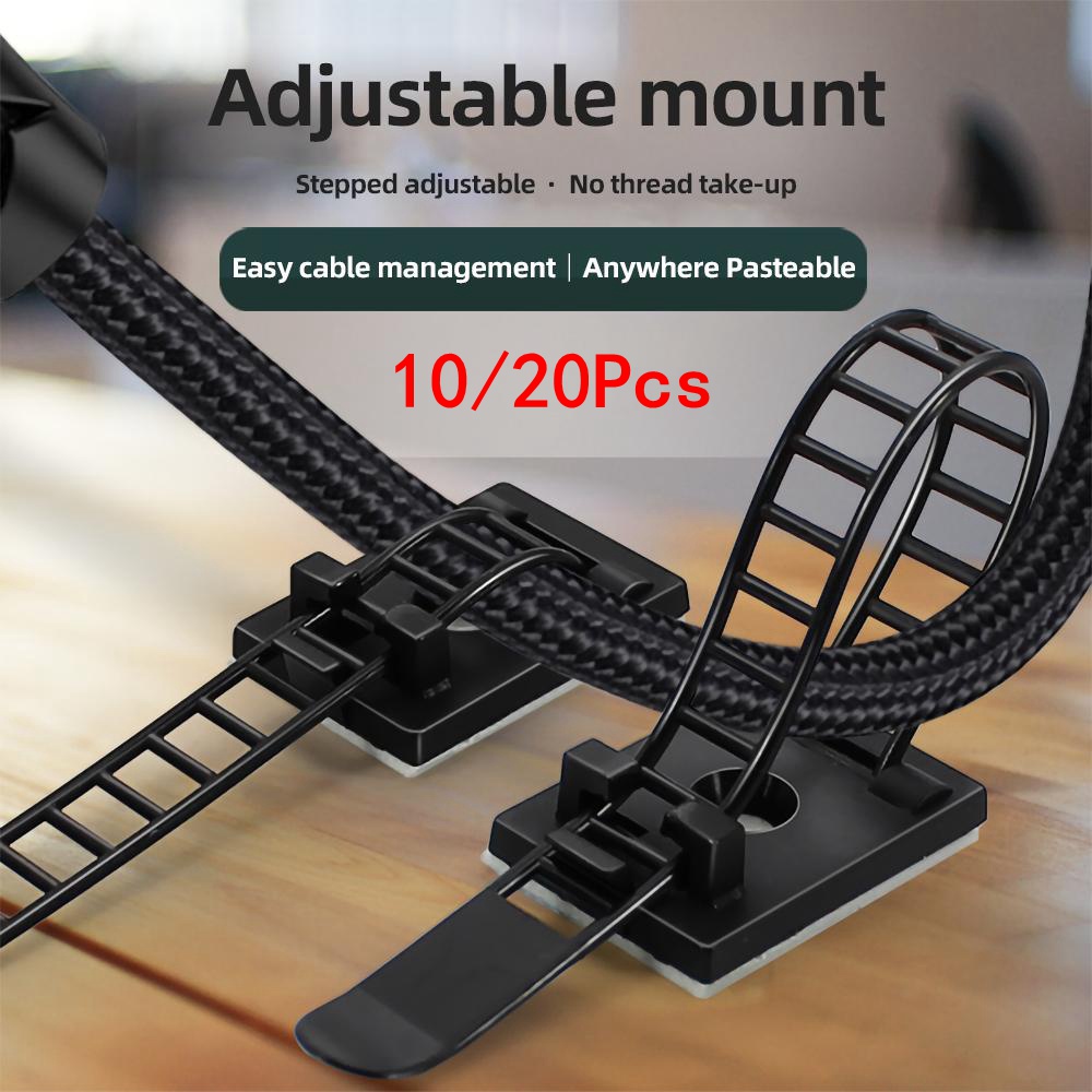 Novos 10/20 PCS de braçadeiras de nylon autoadesivas ajustáveis, clipes de cabo, braçadeiras de nylon, kits