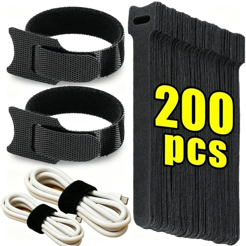 Abraçadeira De Nylon 200-50 Unidades-Autoadesiva , Reutilizável-Organizador De Cabo Preto-Enrolador De Fio De Fone De Ou
