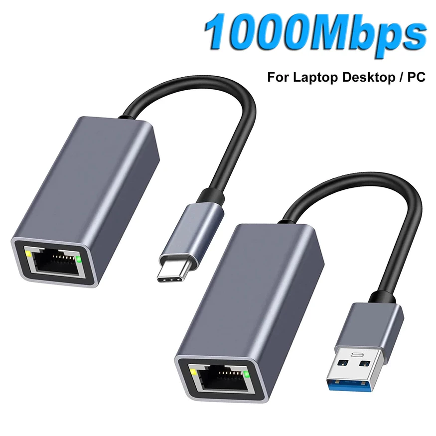 Adaptador Ethernet USB USB3.0 1000Mbps Lan Para Type C RJ45 Cabo De Rede MacBook PC Windows