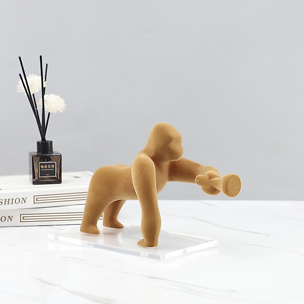 YHEE Modern minimalist abstract flocked gorilla art ornament for living room, entryway, study, bedroom, office, and home