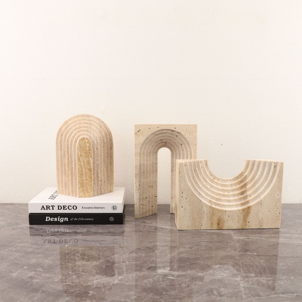 3GKO Modern minimalist pure natural travertine arch tabletop ornament for living room, bedroom, entryway, study, hotel,