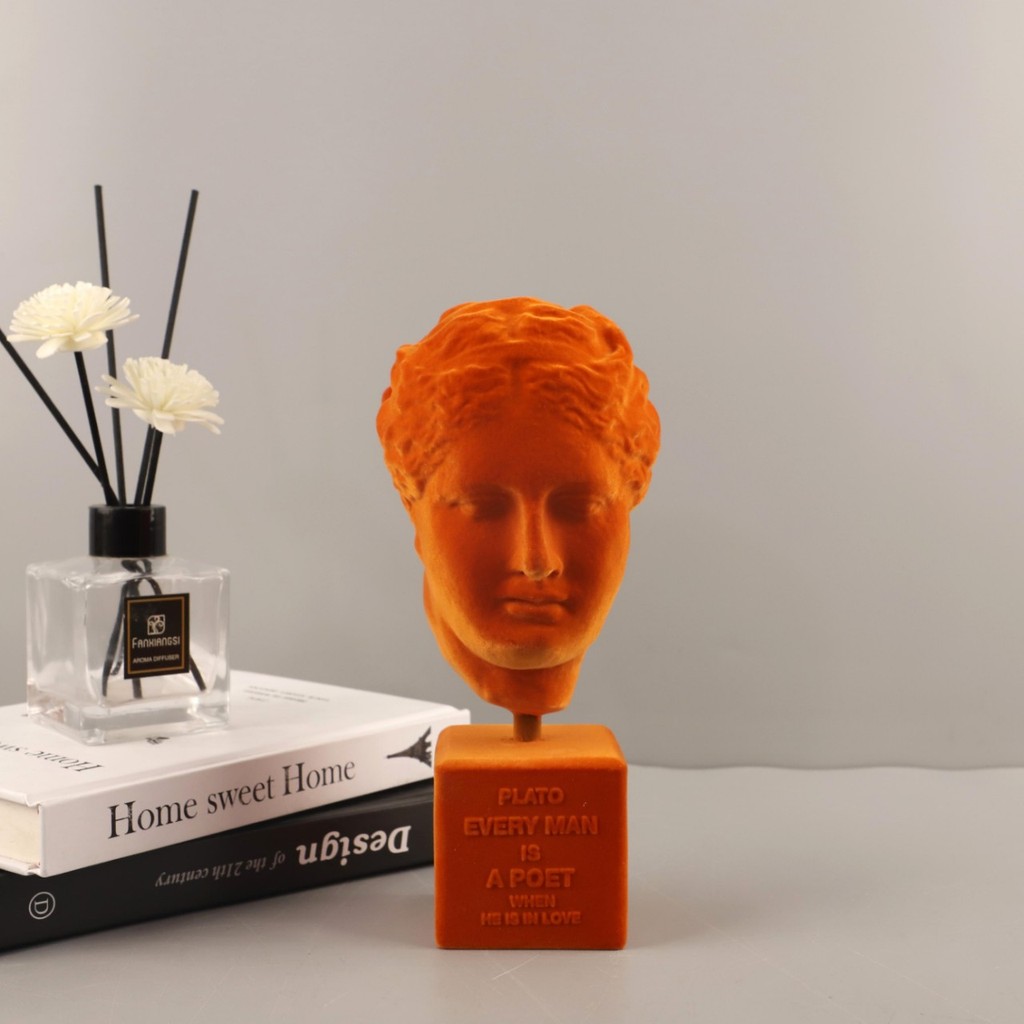 QTHG Modern minimalist orange resin flocked Venus goddess figurine for entrance, study, hotel, and home decoration