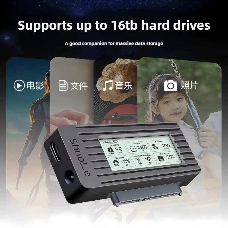 2026 Nova Caixa de HD USB 3.1 para HDs 2,5/3,5 pol. Adaptador com Display Digital Inteligente e Cabo Fácil