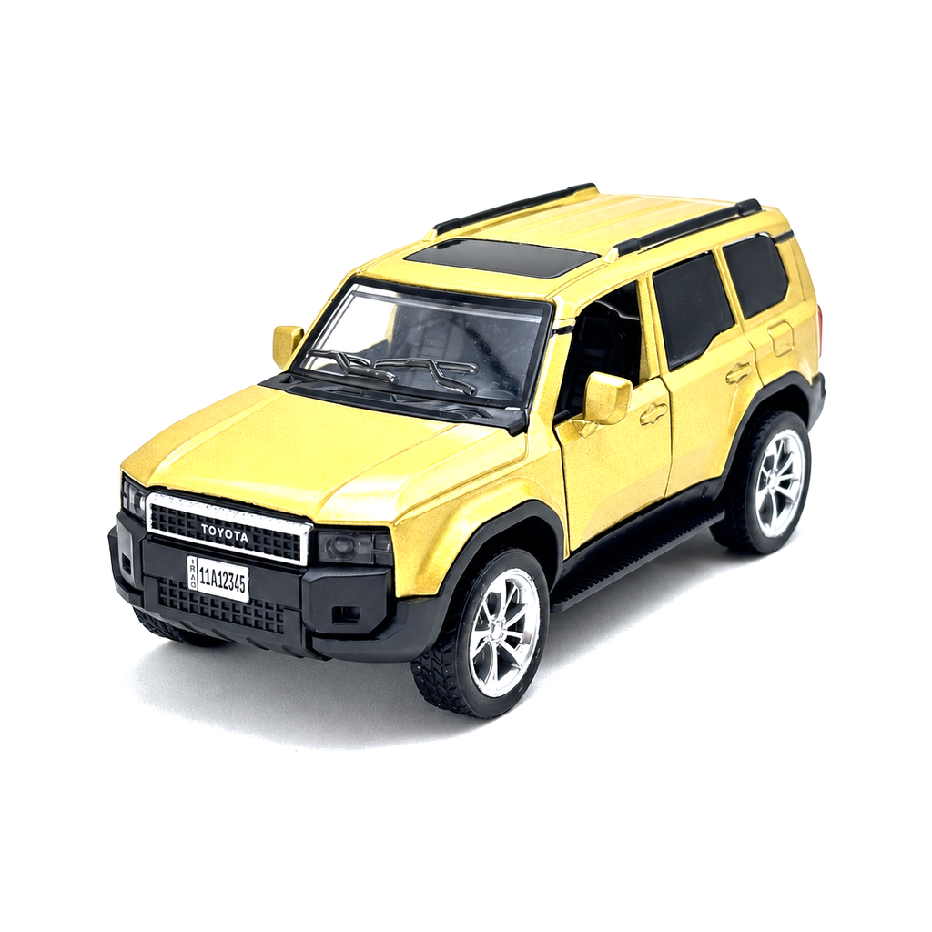 Miniatura Toyota Land Cruiser Prado SUV em Metal – Escala 1:36 | Abre Portas | Fricção | Branco, Cinza, Dourado ou Verme