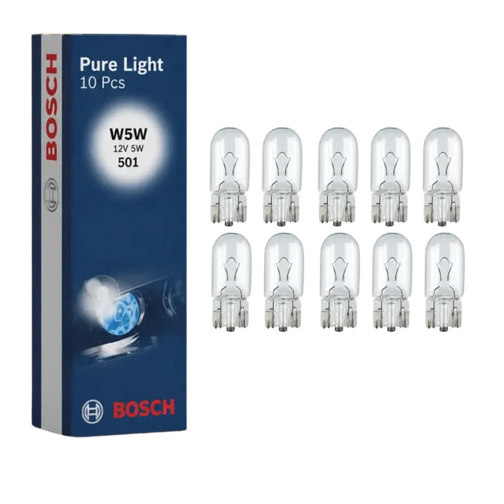 KIT C/ 10 LÂMPADAS BOSCH W5W PAINEL LANTERNA PURE LIGHT ORIGINAL 5W 12V
