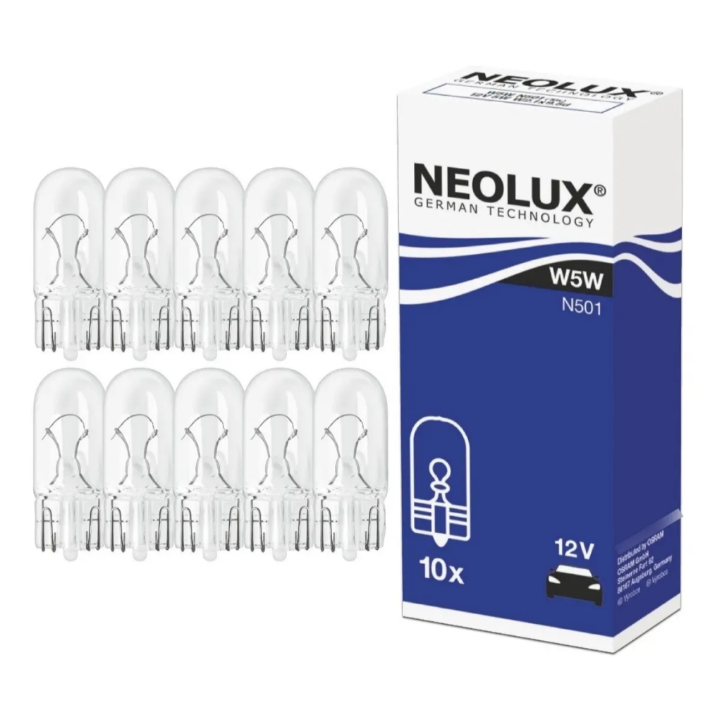 Kit 10 Un. Lâmpada Comum Neolux 12v Base Vidro W5w N501