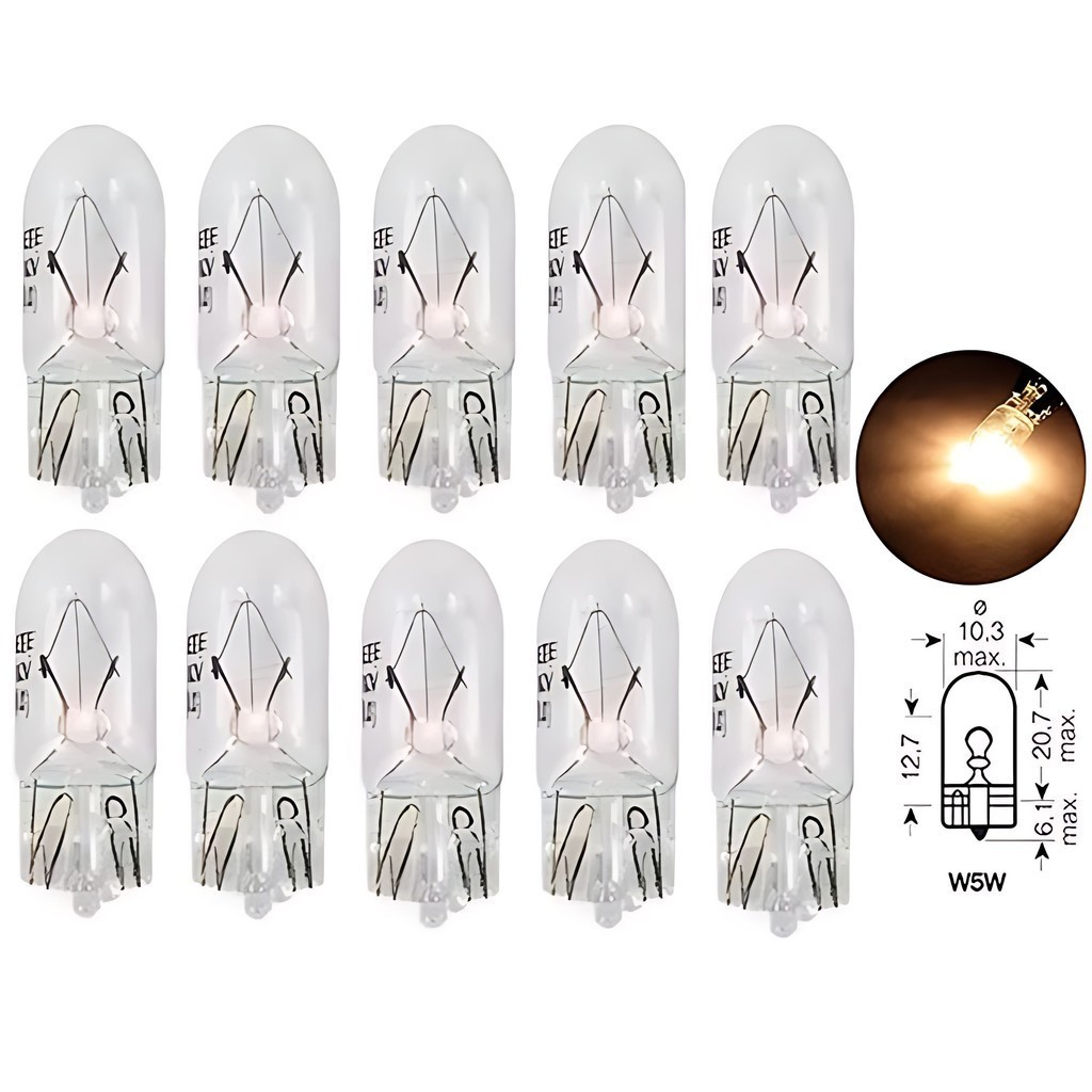 Kit C/ 10 Lâmpada 12v W5W Pingo T10 Transparente Original