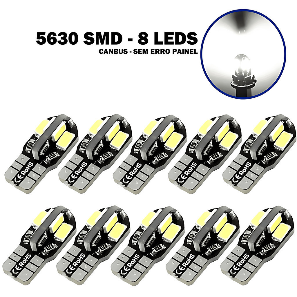 Kit 4 Lampada T10 Cambus 8 Led Canceller W5w Cadu Branco 12v