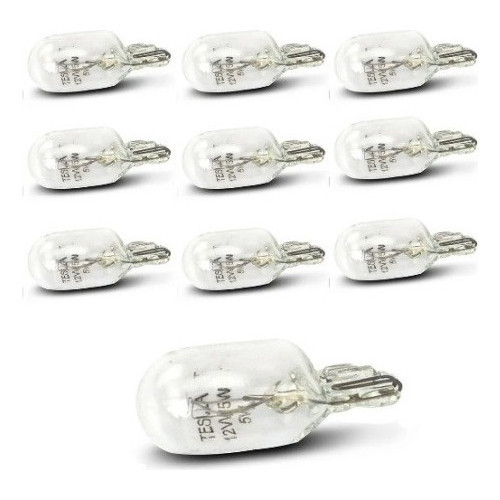 Kit 10 Lâmpada Comum 12v W5w Esmagada Pingo T10 Caixa C/ 10