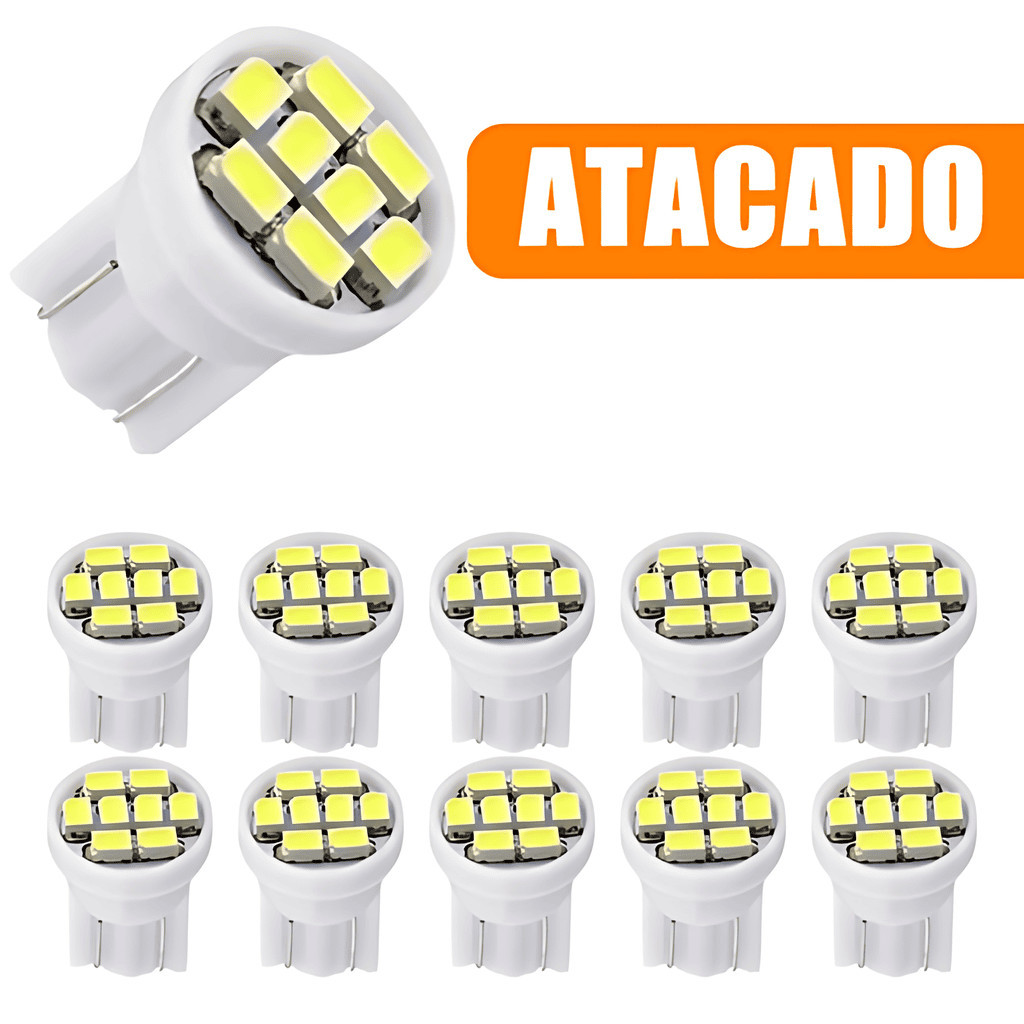 Kit 10 Lampada T10 8 Led W5w Branco 12v