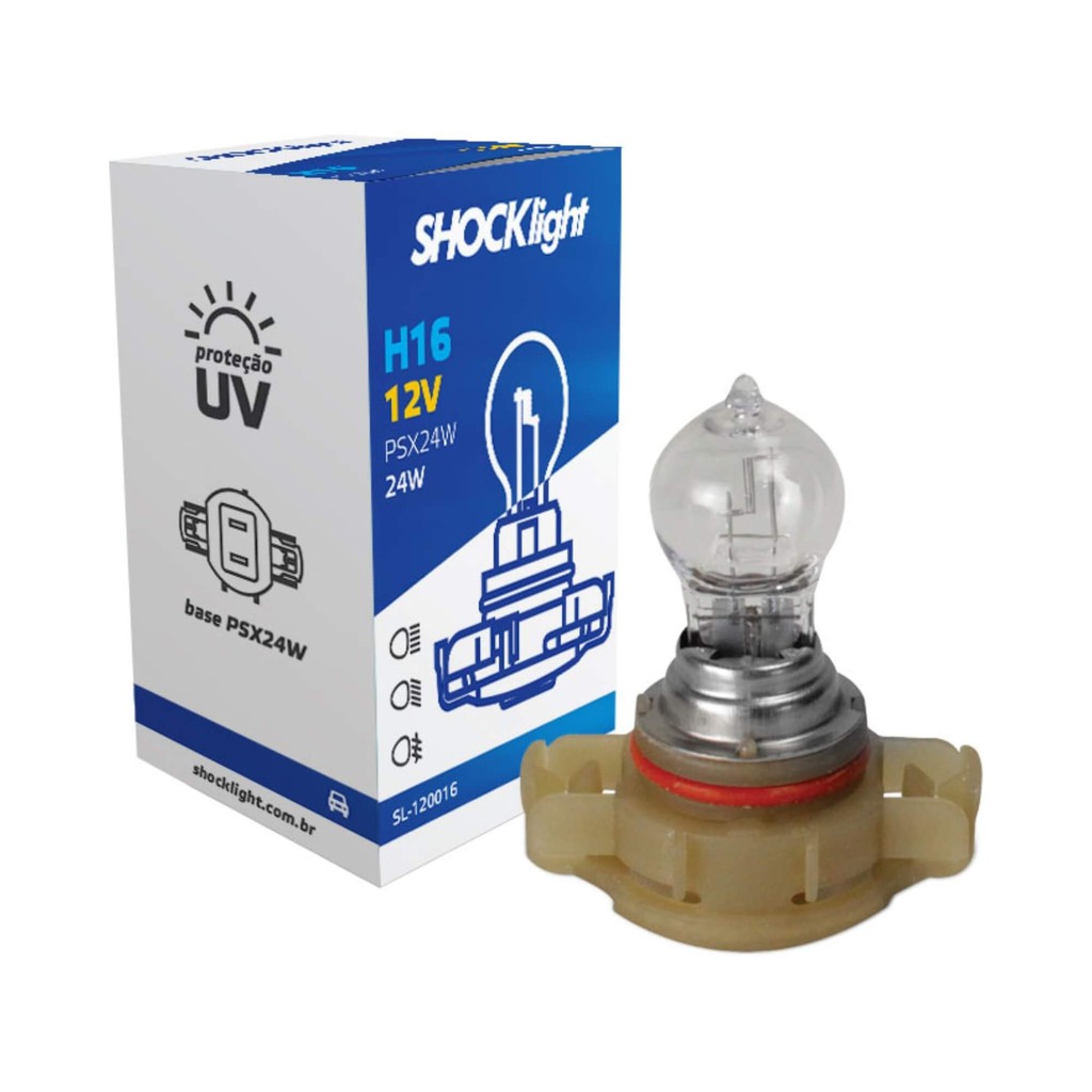 Lâmpada Automotiva Halógena Standart H16 12V 24W PSX24W Shocklight SL-120016 Carro