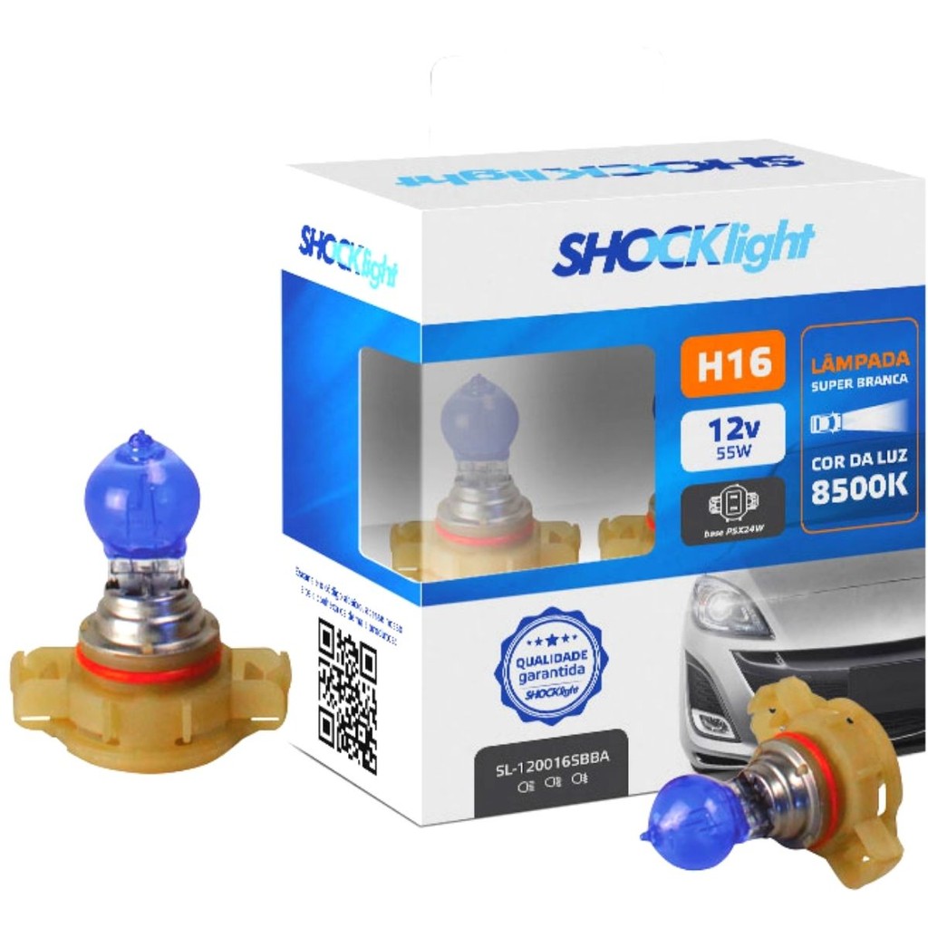 Lâmpada Halógena Super Branca 8500K H16 12V 24W Proteção UV PSX24W Shocklight - SL-120016SBBA