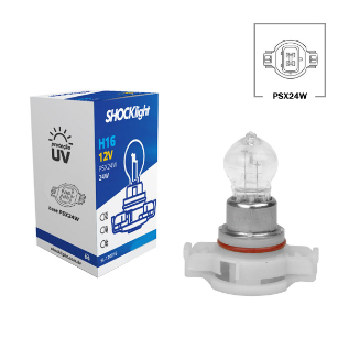 LAMPADA PARA FAROL AUTOMOTIVO UNIVERSAL H16 24W 12V STANDART PSX24W (BASE RETA) SHOCKLIGTH SL120016