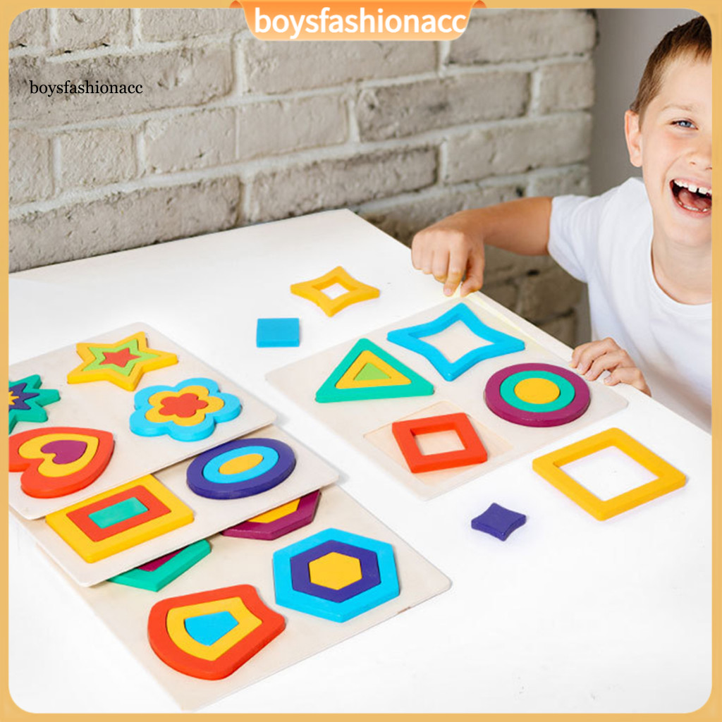 Wooden Geometry Puzzle Board Game for Toddlers Colorful Shape Matching Educational Toy for Preschool Boys Girls Early Le