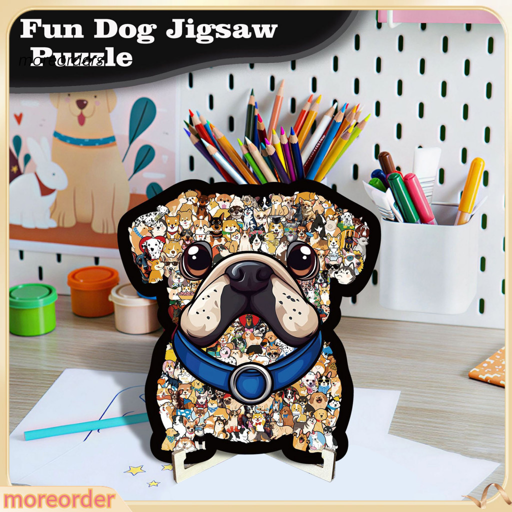 136pcs Dog Shaped Wooden Jigsaw Puzzle Educational Logic Training Toy for Kids Adults Challenging Brain Game Perfect Gif
