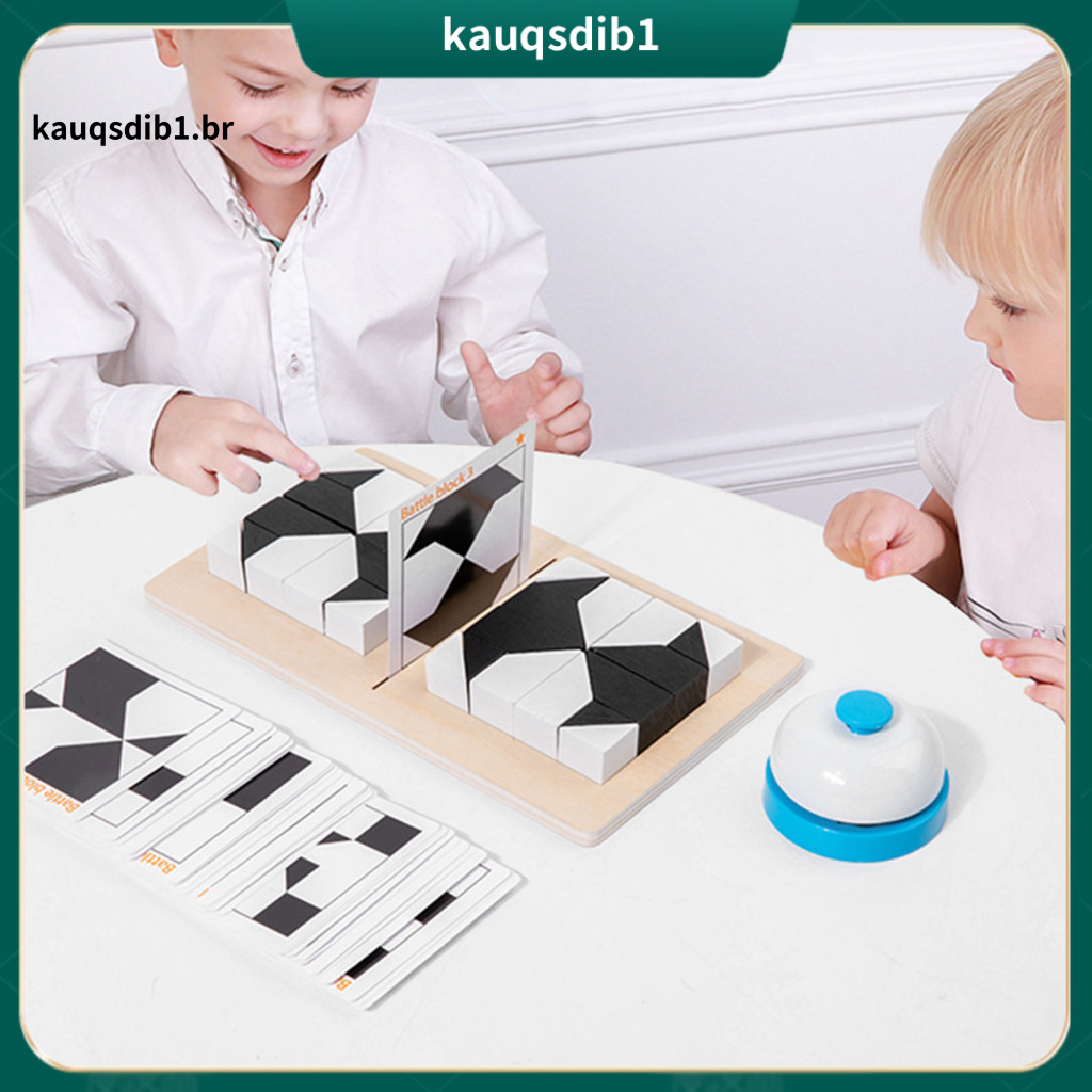 Graphic Learning Building Block Logic Training 1 Set Wooden Brain Teaser Puzzle Toy for Toddlers Black White Color Shape