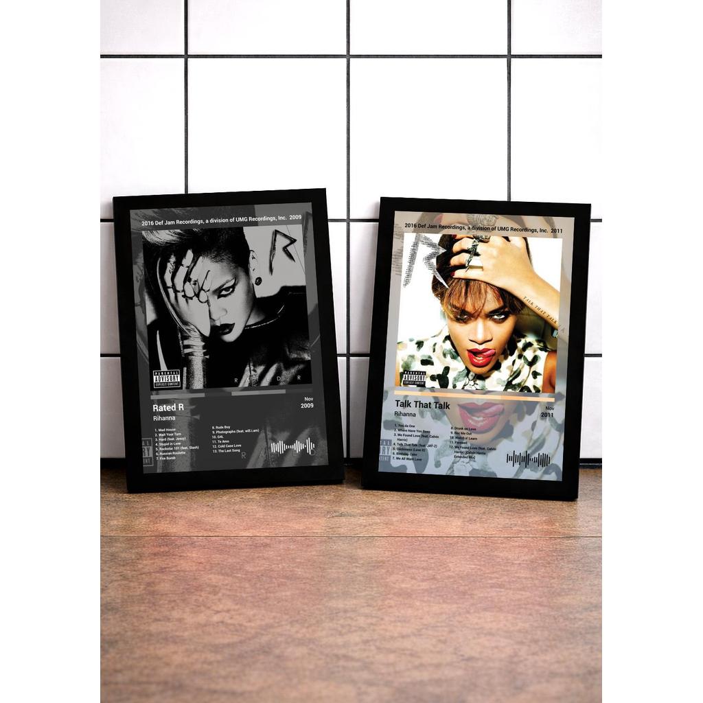 2 Quadros Rihanna Rate+Talk T C/ Vidro, Moldura Preta