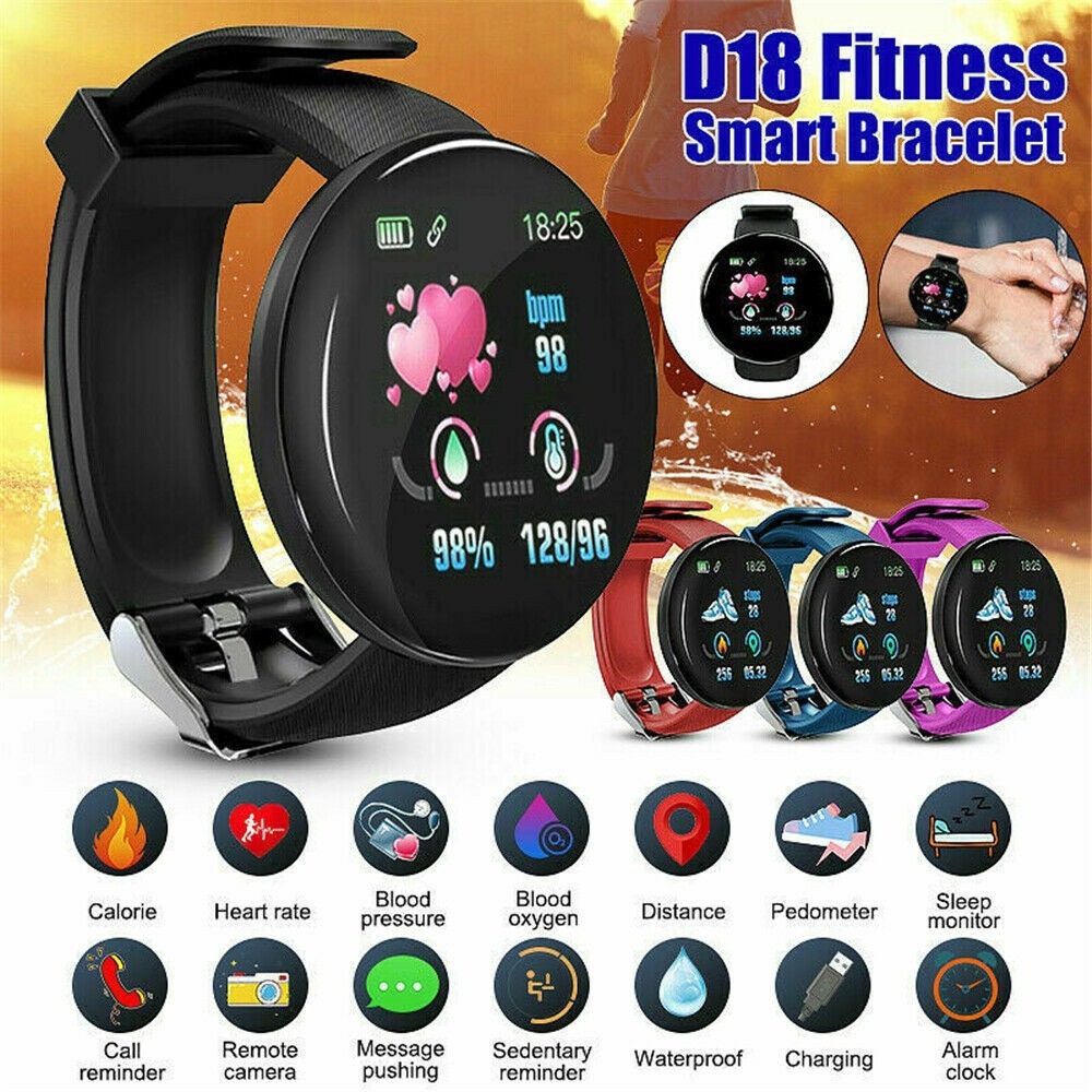 D18 Bluetooth Smart Shockproof Fitness Heart Rate Recording Watch Informação Lembrete Função De Alarme