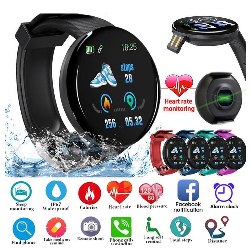 Relógio D18 à prova d'água Smartwatch Bluetooth heart rate monitor round sports watch