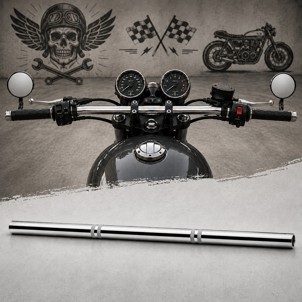 Guidão Flat Bar Reto Custom Café Racer Cromado