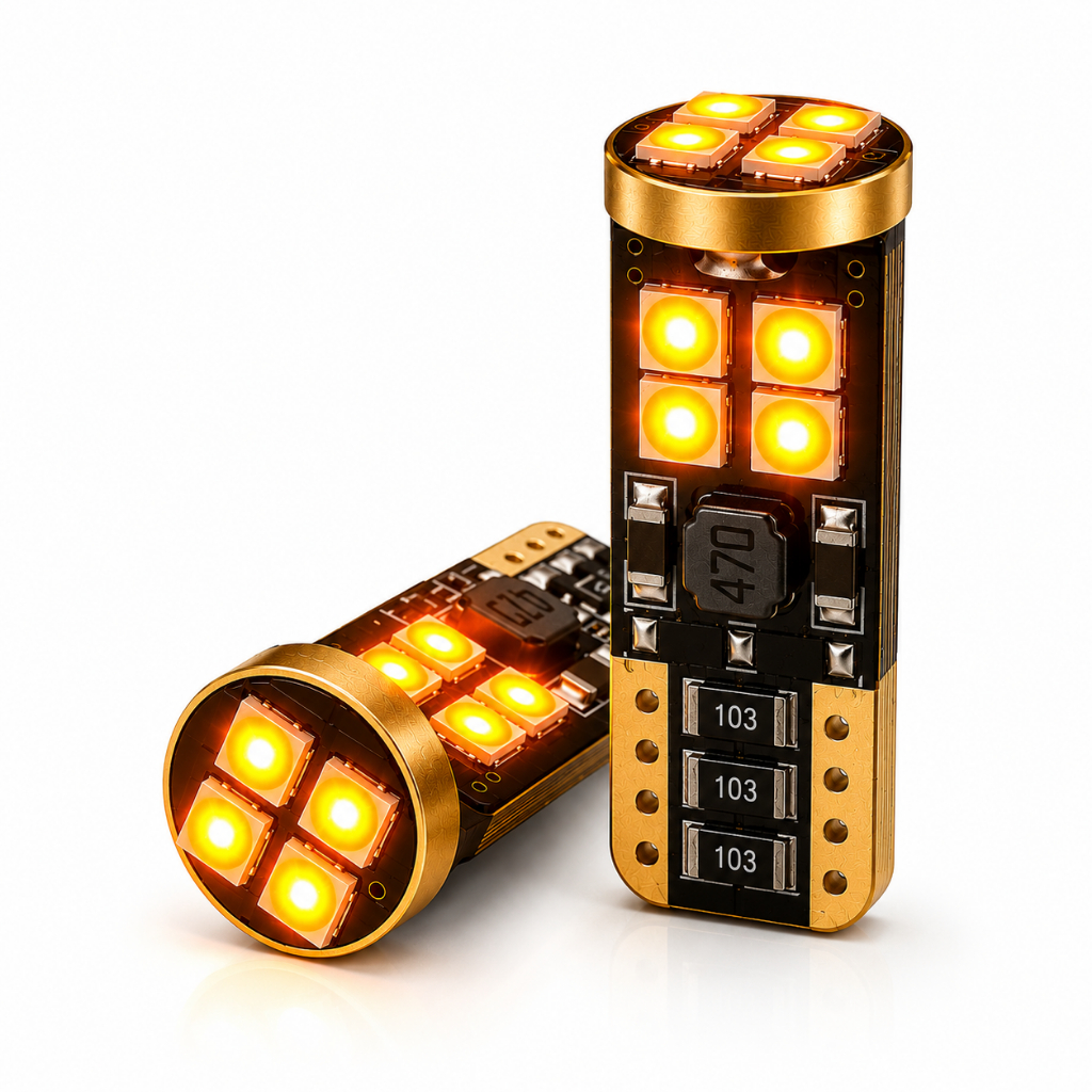 Pingo Led T10 Laranja 2pçs  Canbus Âmbar Lanterna Farol 12v e 24v Bivolt