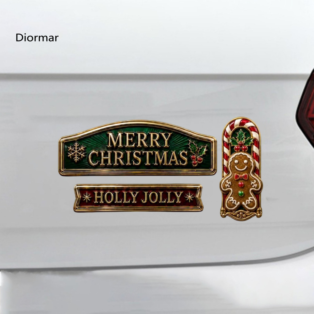 Christmas Road Trip Car Decoration Metal Holiday Badge for Vehicle 3pcs Emblem Set – Santa Reindeer Snowman Decorative