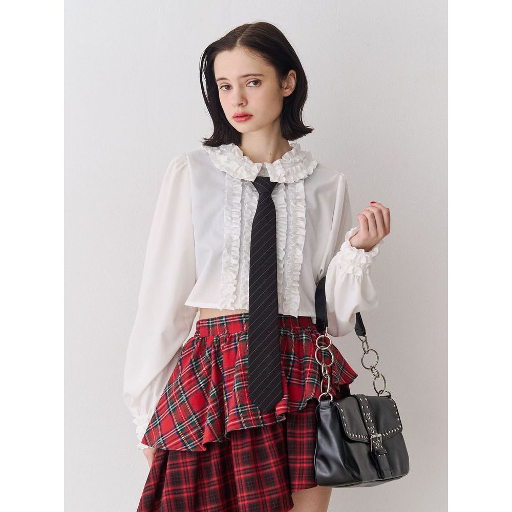 JT0417 Weekend Lixiang Lotus Leaf Collar Manga Longa Camisa Curta 26 Primavera Verão Mulheres