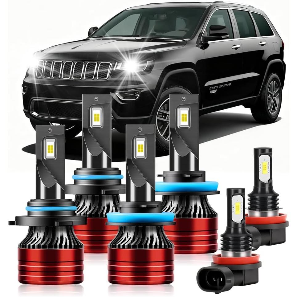 Light Bulbs Compatible for 2014-2016 Jeep Grand Cherokee 9005 High Beam H11 Low Beam H11 Fog Lights Combo Pack 800% Brig