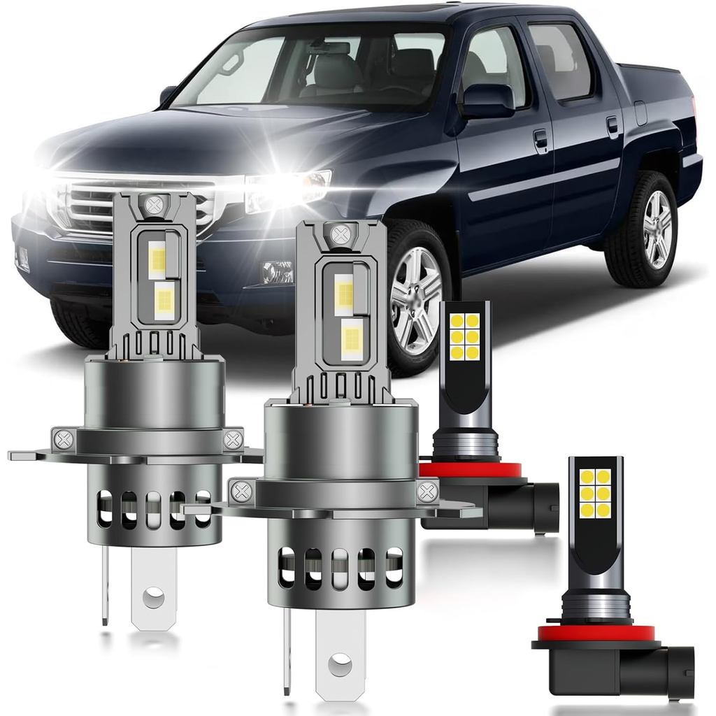 for Honda Ridgeline 2006-2014 Fog Lights Bulbs Combo, 4pcs Super Bright White Dual Beam and Fog Lights Blubs Package, 1: