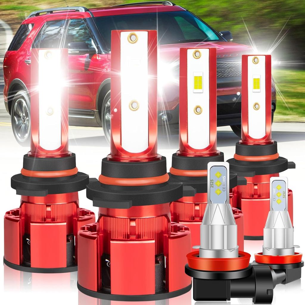 For Ford Explorer 2011 2012 2013 2014 2015 Light Bulbs, 800% Brightness Hi and Lo Beam+Fog Light Bulbs, Superfocused Bea